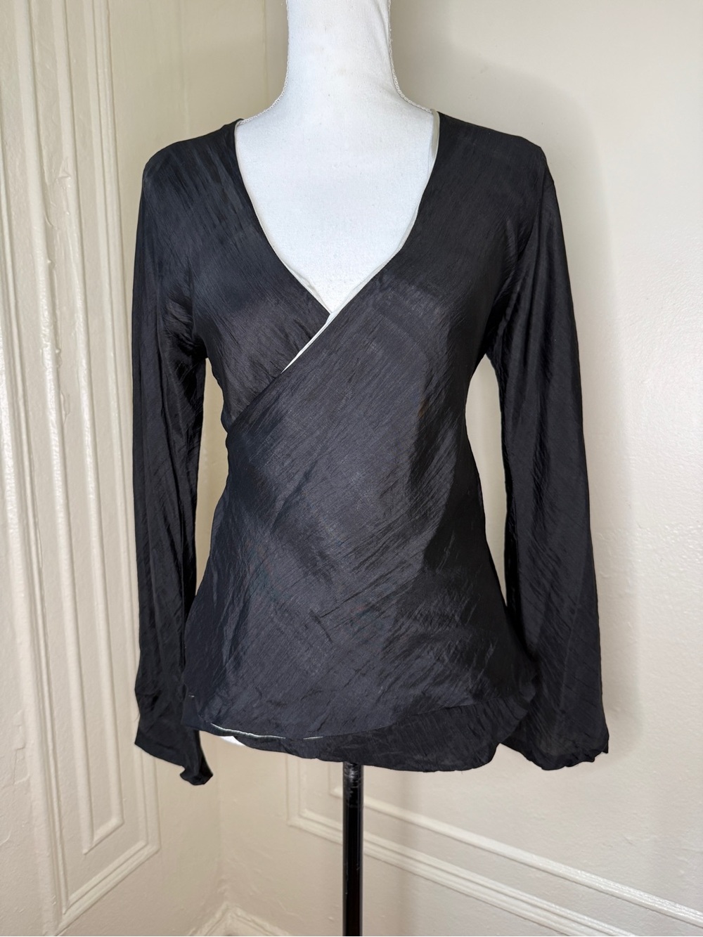 Designer Chan Luu Y2K Silk Wrap Long Sleeve Ethereal Quiet Luxury Top